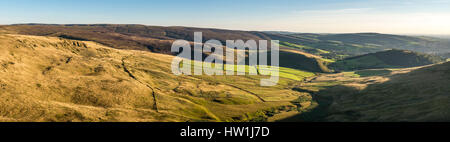 Beautiful summer evening in the hills of Northen England. Hilly landscape near Glossop in Derbyshire. Stock Photo