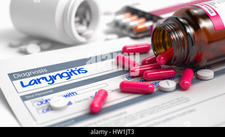 Laryngitis - Wording in Medical History. 3D. Stock Photo