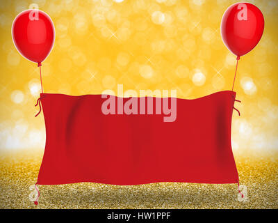 3d rendering red cloth banner hanging with red balloons Stock Photo - Alamy