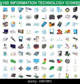 100 information technology icons set Stock Vector