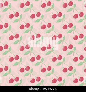 Seamless pattern. Stylish colourful texture with leaves, branches, cherries. Vector element of graphical design.  Pattern can be used as a background, Stock Vector