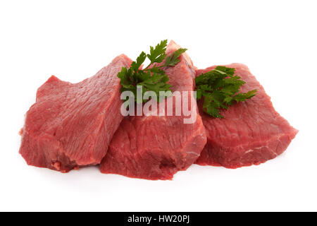 Three round steaks on a white background Stock Photo
