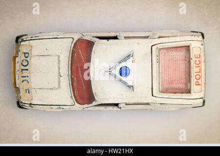 vintage toy police car from above Stock Photo