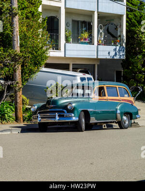 A 1950-52 Chevrolet Styleline Station Wagon being used by a landscaping service to haul gardening equipment in San Leandro California in 2017 Stock Photo