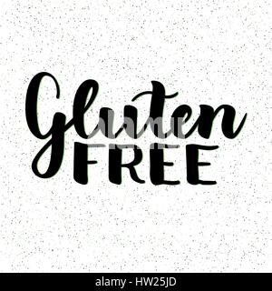 Gluten free Product food organic nature hand written lettering, leaf logo, label badge for groceries, stores, packaging and advertising. Splash Logotype design. Vector illustration. White background. Stock Vector
