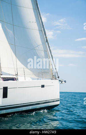 sailing day from Badalona sportive port to Barcelona coastline Stock Photo