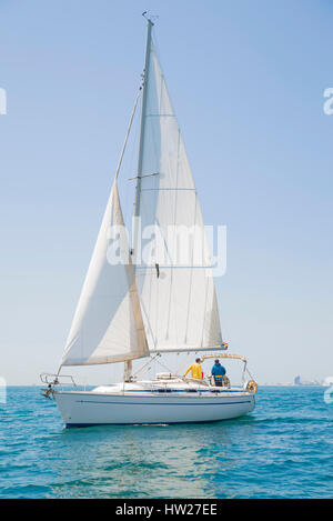 sailing day from Badalona sportive port to Barcelona coastline Stock Photo