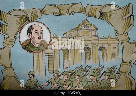 El Caudillo Francisco Franco (1892-1975) dictator of Spain. Military parade. Madrid. Spain. Engraving. Stock Photo