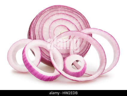 red onion rings isolated Stock Photo