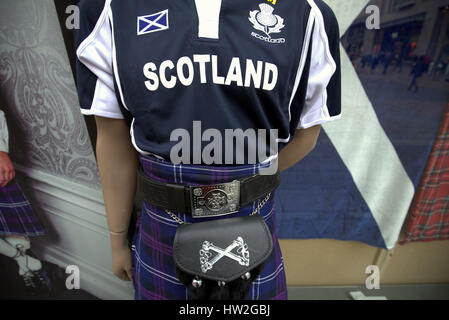 Scotland flag rugby shirt kilt sporran kitsch Stock Photo