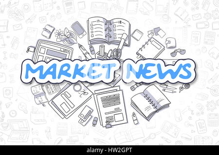 Market News - Doodle Blue Inscription. Business Concept. Stock Photo