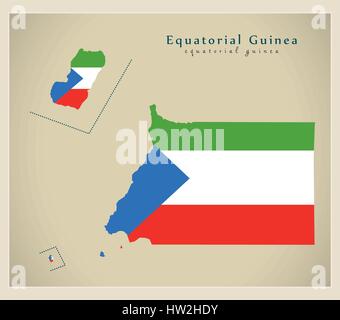 Modern Map - Equatorial Guinea flag colored GQ Stock Vector