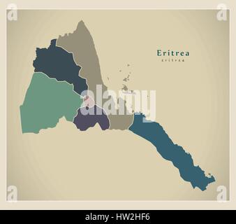 Modern Map - Eritrea with regions colored ER Stock Vector