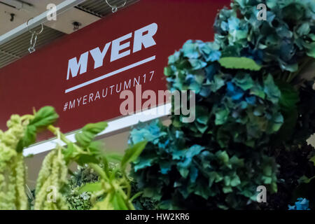 Sydney, Australia. 16th Mar, 2017. Instore display for the Myer Fashion Runway at Myer Sydney flagship store. The inaugural Myer Autumn 2017 Fashion Runway event allows a ‘see, try and buy' retail experience with customers able to purchase their favourite looks straight off the catwalk. Credit: Hugh Peterswald/Pacific Press/Alamy Live News Stock Photo