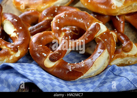 Fresh handmade original Bavarian pretzels from the domestic master baker Stock Photo