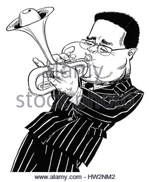 American jazz musician Dizzy Gillespie puffing out his cheeks during ...