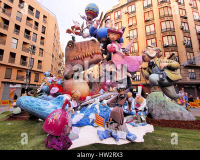 VALENCIA, SPAIN - MARCH 16: Las Fallas, papermache models are displayed during traditional celebration in praise of St Joseph on March 16, 2013, in Va Stock Photo