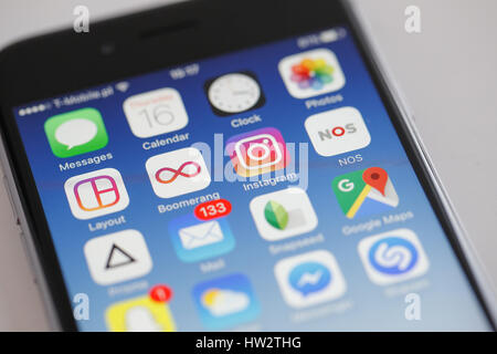 The Instagram app is seen on an iPhone on 16 March, 2017. Stock Photo