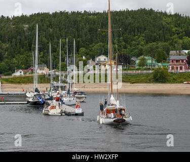 Sailing yachts on a float at Tadoussac Stock Photo