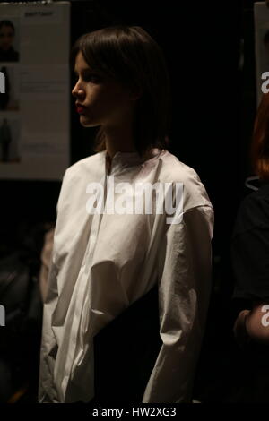 Hussein Chalayan autumn/winter 2017 London Fashion Week collection backstage Stock Photo