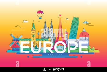 Europe - flat design composition with landmarks Stock Vector
