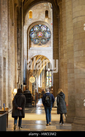 Tewkesbury Abbey interior, and visitors, Tewkesbury, Gloucestershire England UK Stock Photo