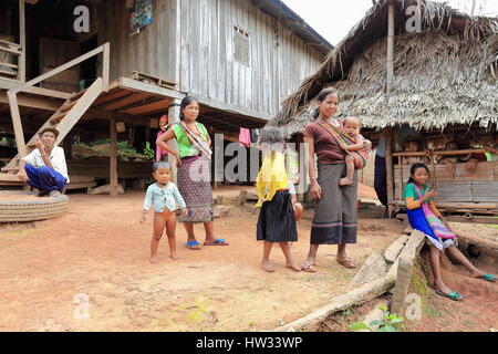 Luang Namtha prov., Laos-October 6, 2015: The Akha hill tribe are an ethnic minority living in the mountains between E.Myanmar-N.Thailand-W.Laos-S.Chi Stock Photo