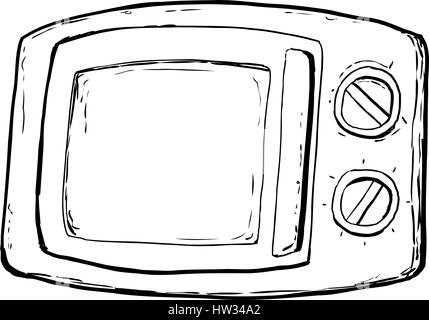 Outlined microwave oven with closed door and control dials over white background Stock Photo