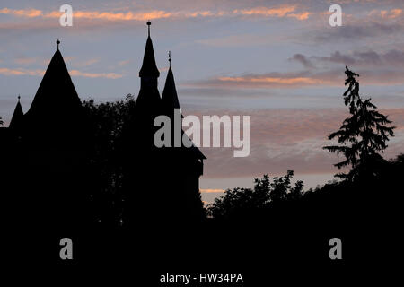 Silhouette of the historic Saxon fortified Church in Biertan, Romania. This is a UNESCO World Heratige Site. Stock Photo