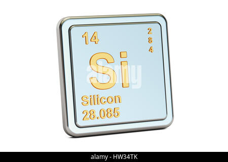 Silicon Si, chemical element sign. 3D rendering isolated on white background Stock Photo