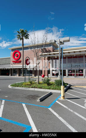 Front view of the target store front Davis, California, USA, on a sunny day with some clouds Stock Photo
