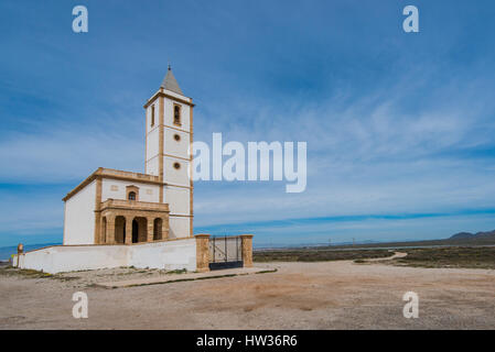 Lonely abandoned church La Almadraba de Monteleva,Spain Stock Photo