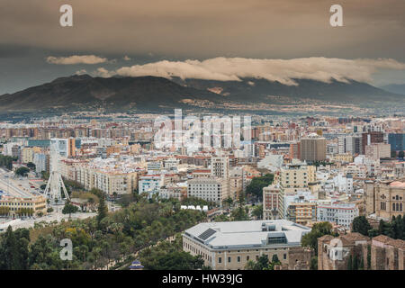 Rolling clouds over Malaga cityscape in Costa del Sol,Spain Stock Photo
