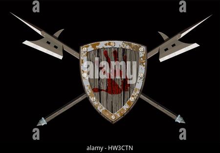 Shield with two halberds Stock Vector
