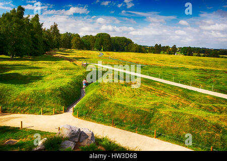 Preserved trenches at Newfoundland Memorial Park, Beaumont Hamel, commemorating Canadian losses in the Battle of the Somme in the First World War. Stock Photo