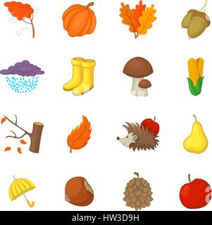 Autumn items icons set, cartoon style Stock Vector