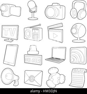 Media channels icons set, cartoon outline style Stock Vector
