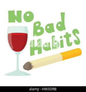 No bad habits wine and cigarettes icon Stock Vector