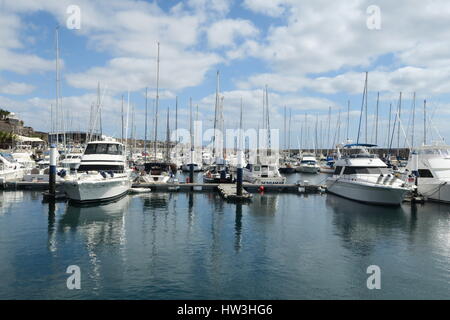 Yachts in Puerto Calero Marina, Lanzarote, Spain Stock Photo