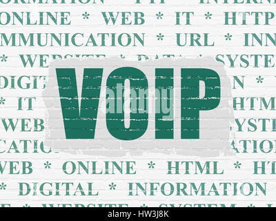 Web design concept: Painted green text VOIP on White Brick wall background with  Tag Cloud Stock Photo