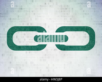 Web development concept: Painted green Link icon on Digital Data Paper background Stock Photo