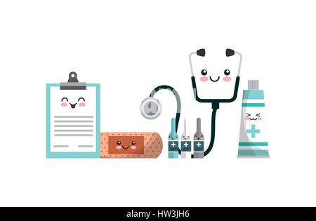 kawaii medicine icons Stock Vector