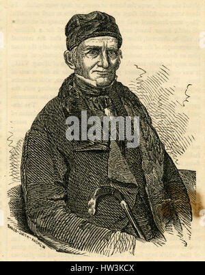 Antique 1854 engraving, 'The Late Amos Lawrence.' Amos Lawrence (1786-1852) was an American merchant and philanthropist. SOURCE: ORIGINAL ENGRAVING. Stock Photo