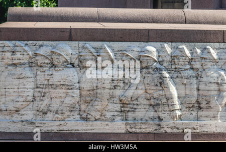 Travertine relief of Freedom Monument honouring soldiers killed during the Latvian War of Independence in Riga, capital city of Latvia Stock Photo