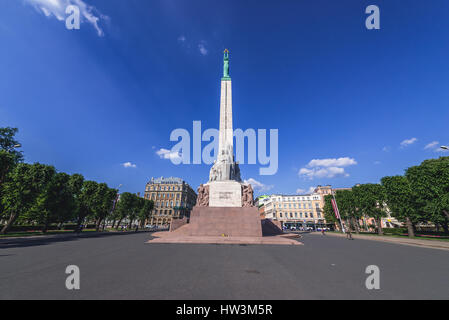 Freedom Monument (Brivibas piemineklis) honouring soldiers killed during the Latvian War of Independence in Riga, capital city of Republic of Latvia Stock Photo