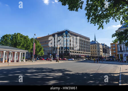 Hotel Roma and Kolonade restaurant (left) in Riga, capital city of Republic of Latvia Stock Photo