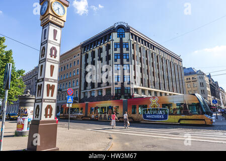 Laima Clock and Hotel Roma in Riga, capital city of Republic of Latvia Stock Photo