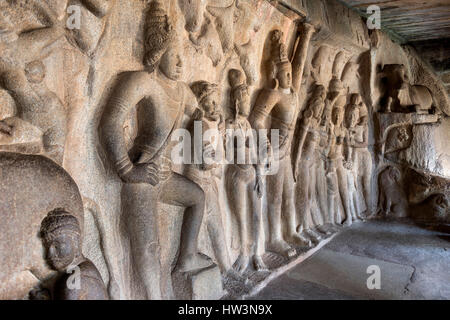 Krishna Mandapam, cave temple, bas-relief, detail, Mahabalipuram, Tamil Nadu, India Stock Photo