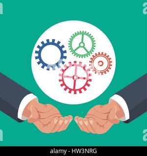 hands holding gears work Stock Vector