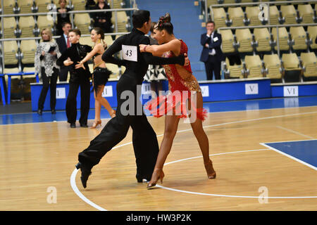 Orenburg, Russia - 12 November 2016: Girl and boy dancing on Orenburg competitions in sport dancing. Stock Photo